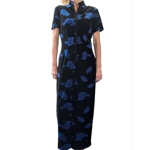 Vintage Amanda Smith 1990s Velvet Button Down Fitted Maxi Pencil Dress Size 6